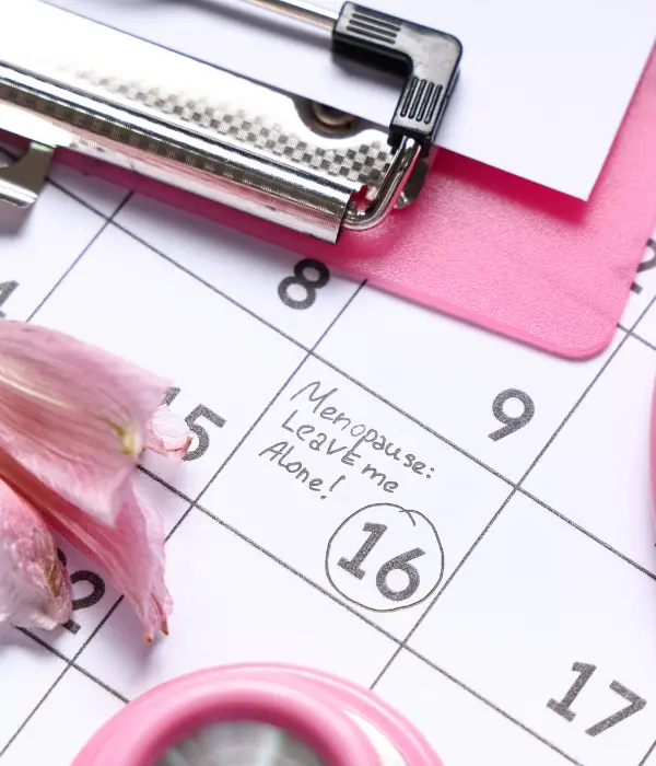Menopause symptoms showing mature woman experiencing hormonal changes and health care support