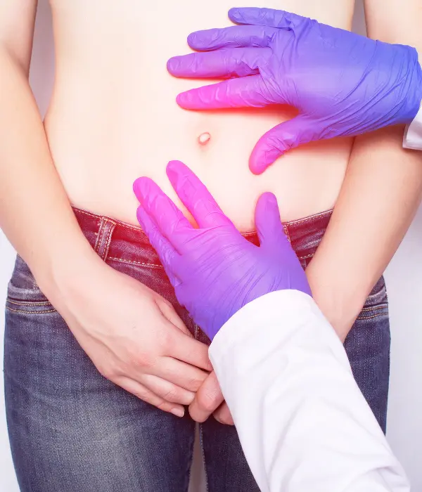 Hernia surgery showing abdominal wall bulge and laparoscopic hernia repair procedure