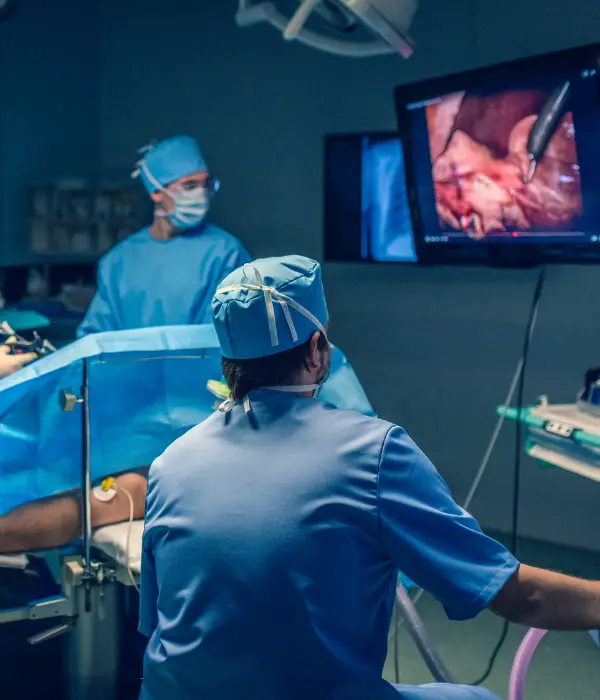 Laparoscopic hysterectomy treatment showing minimally invasive uterus surgery with surgical instruments