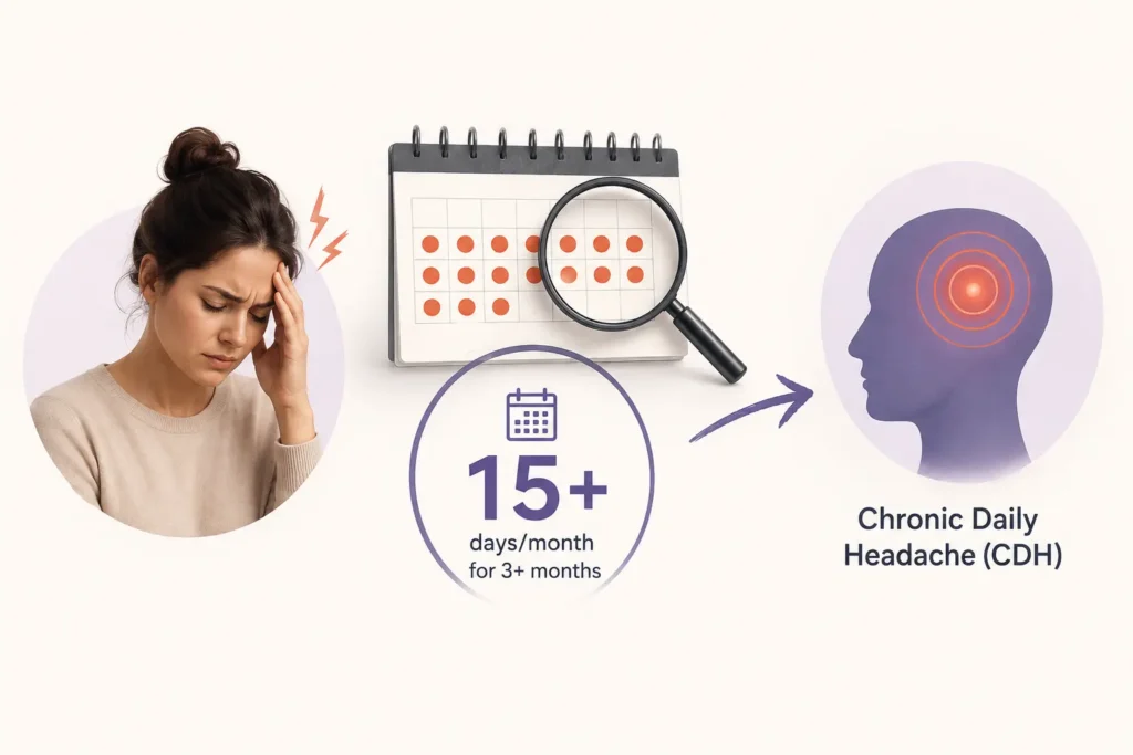 A headache occurring on 15 or more days per month