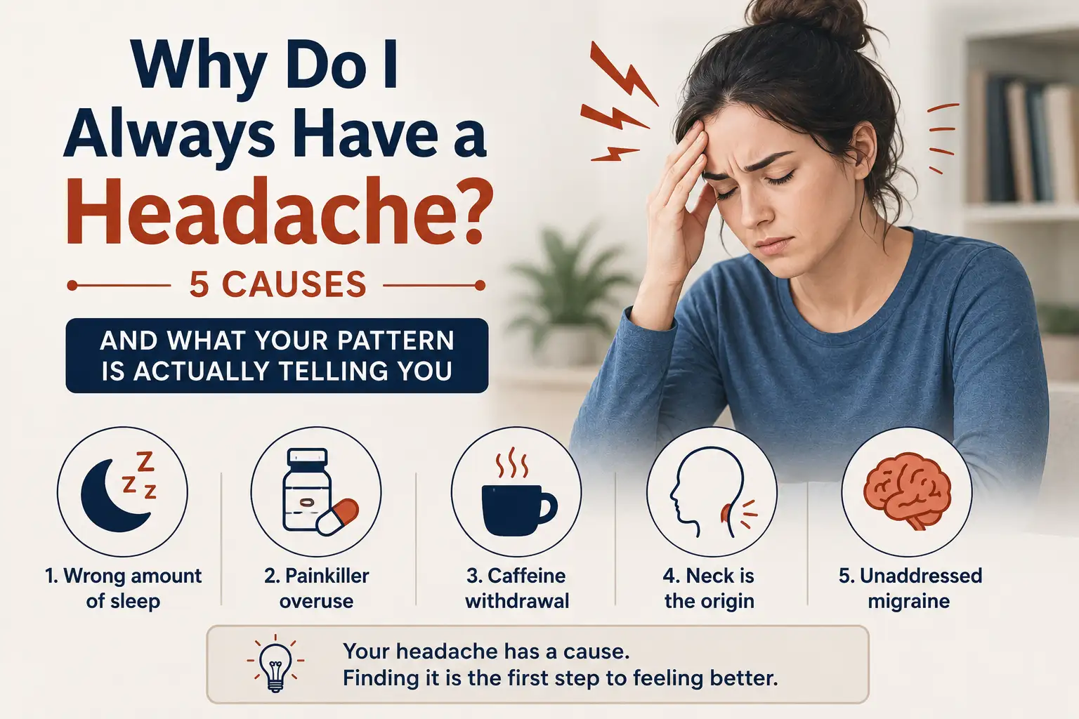 Why Do I Always Have a Headache? Illustration showing 5 common causes of daily headaches