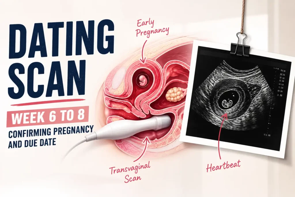 1. Dating Scan (Week 6 to 8) Confirming Pregnancy and Due Date