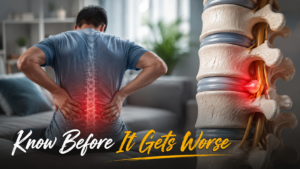 Lower back pain with herniated disc and nerve compression showing spine surgery warning signs