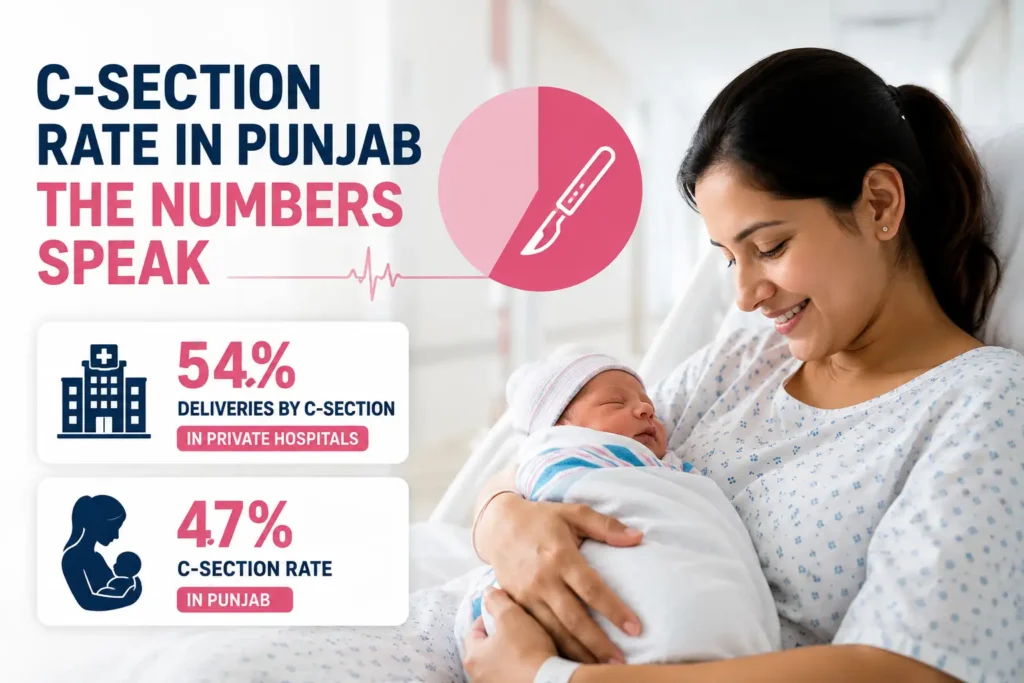 in private hospitals, 54% of all deliveries are cesarean. In Punjab specifically, the C section rate stands at 47%.