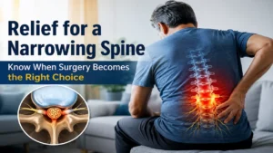 Patient with lumbar spinal stenosis experiencing lower back pain during spinal stenosis treatment